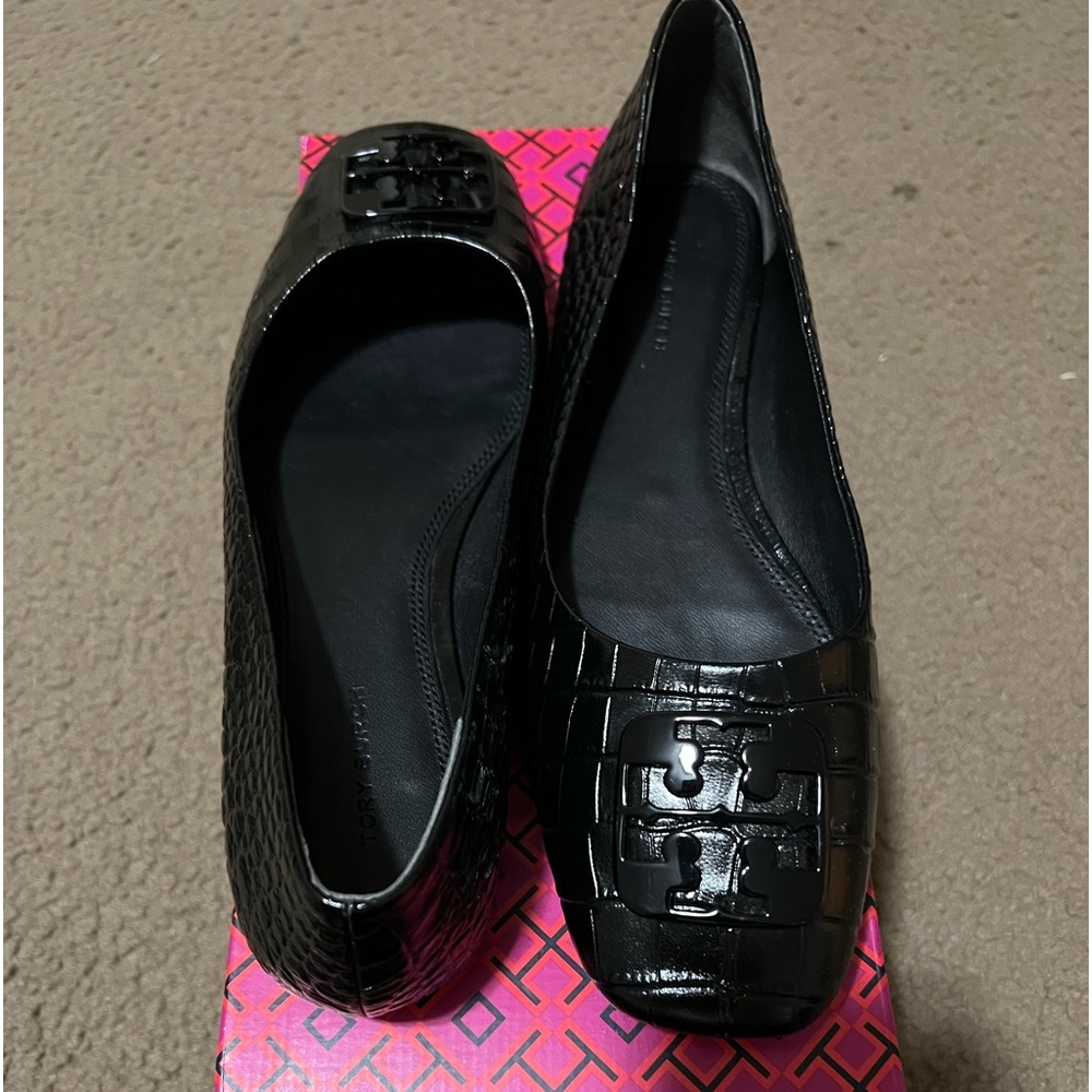 Tory Burch Ballet Flats, Black Croc Embossed, Size 8.5